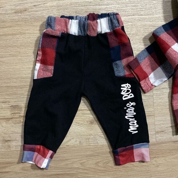 Mama’s Boy Plaid Hooded Onesie & Pants Set – Size 70 (3–6 Months) - Picture 5 of 9